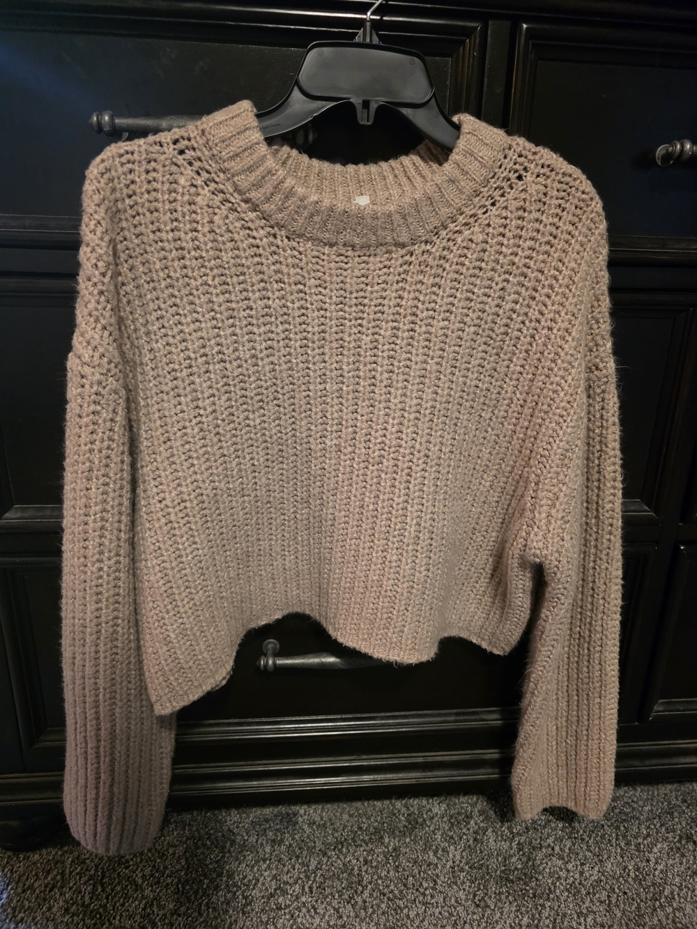 Garage Cropped Crewneck Sweater in Taupe